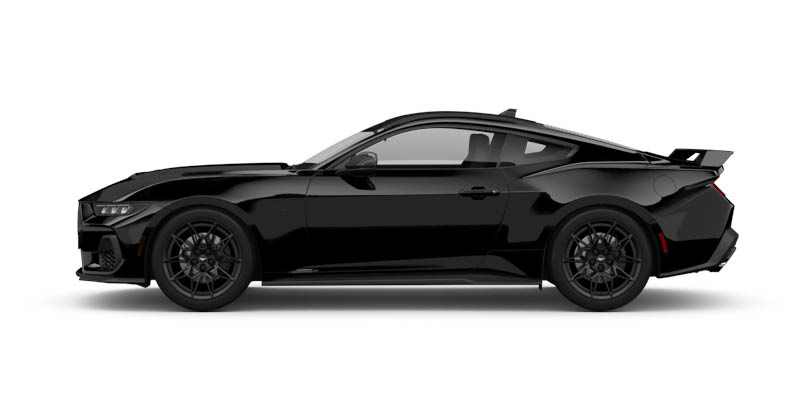 Seitliche Ansicht des Ford Mustang in schwarz