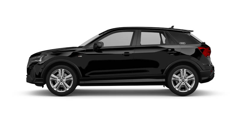 Seitliche Ansicht des Audi Q2 in schwarz