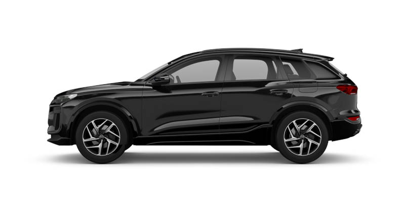Seitliche Ansicht des Audi Q6 e-tron in schwarz