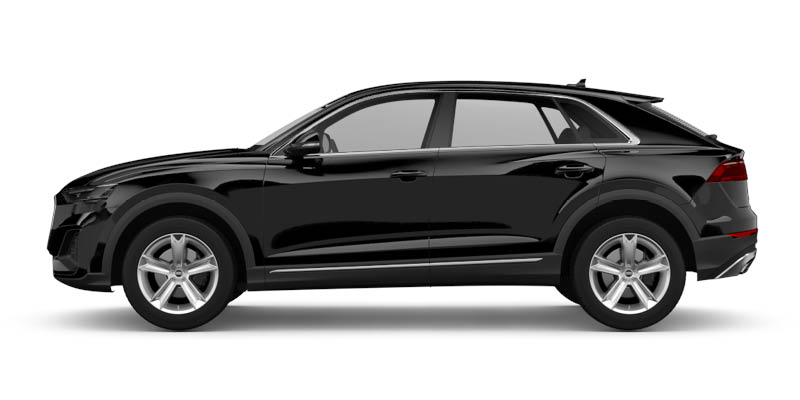 Seitliche Ansicht des Audi Q8 in schwarz