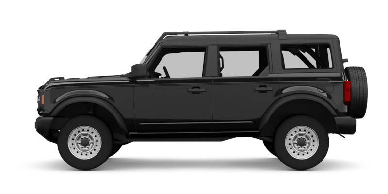 Seitliche Ansicht des Ford Bronco in schwarz