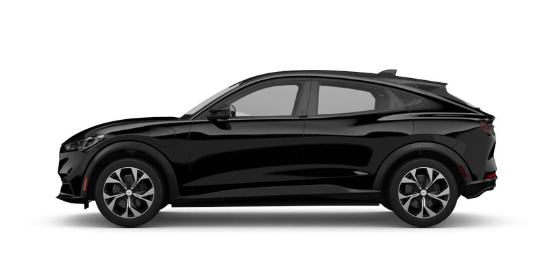 Seitliche Ansicht des Ford Mustang Mach-E in schwarz