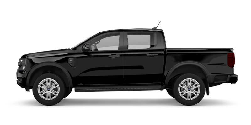Seitliche Ansicht des Ford Ranger in schwarz
