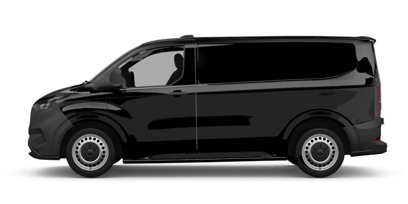 Seitliche Ansicht des Ford Transit Custom in schwarz