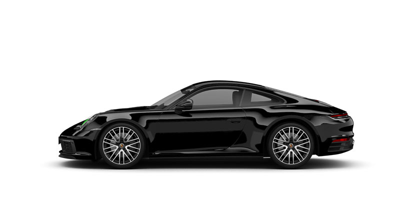 Seitliche Ansicht des Porsche 911 Carrera in schwarz