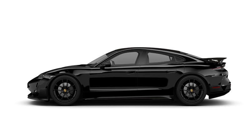 Seitliche Ansicht des Porsche Taycan in schwarz