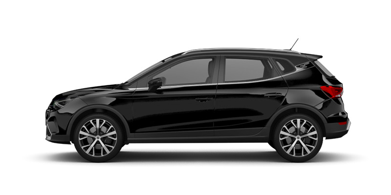 Seitliche Ansicht des Seat Arona in schwarz