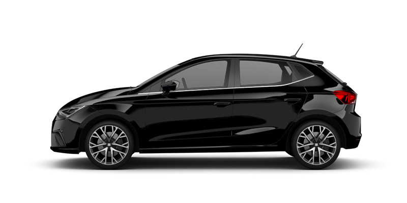 Seitliche Ansicht des Seat Ibiza in schwarz