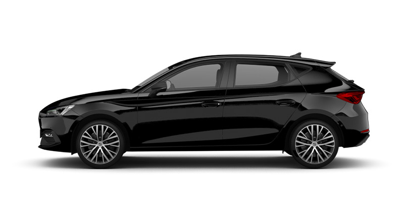 Seitliche Ansicht des Seat Leon in schwarz