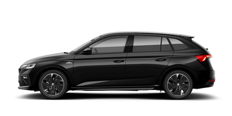 Seitliche Ansicht des Škoda Scala in schwarz