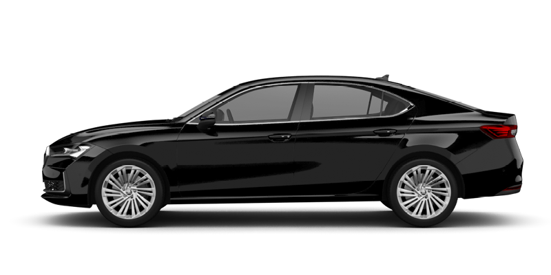 Seitliche Ansicht des Škoda Superb in schwarz