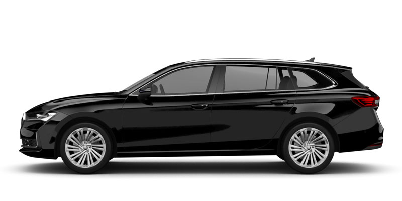 Seitliche Ansicht des Škoda Superb Combi in schwarz