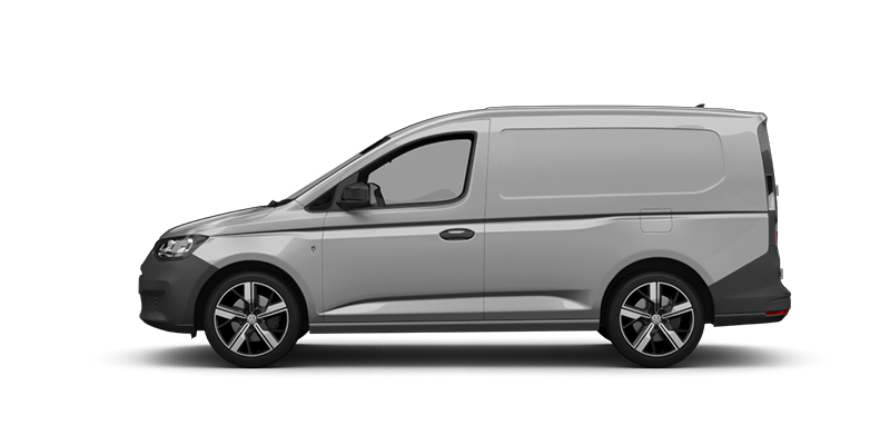 Seitliche Ansicht des VW Caddy in grau