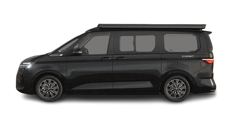Seitliche Ansicht des VW California in schwarz