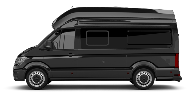 Seitliche Ansicht des VW Grand California in schwarz