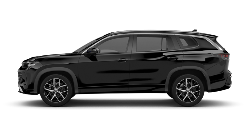 Seitliche Ansicht des VW Tayron in schwarz