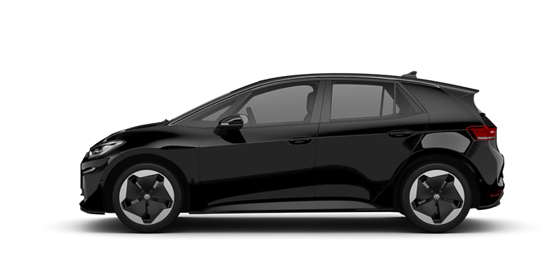 Seitliche Ansicht des VW ID3 in schwarz