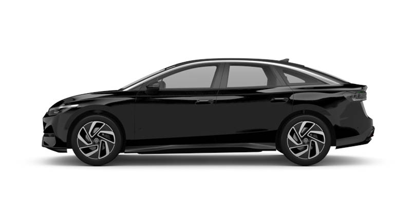 Seitliche Ansicht des VW ID.7 in schwarz