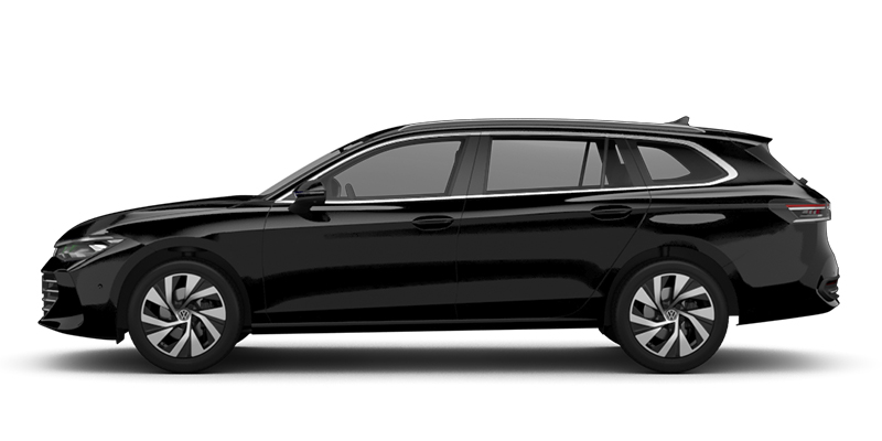 Seitliche Ansicht des VW Passat in schwarz