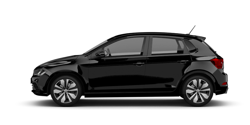 Seitliche Ansicht des VW Polo in schwarz