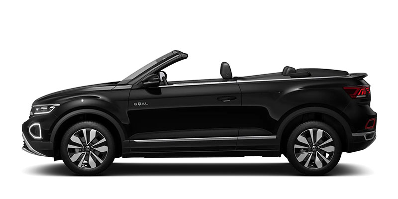 Seitliche Ansicht des VW T-Roc Cabriolet in schwarz