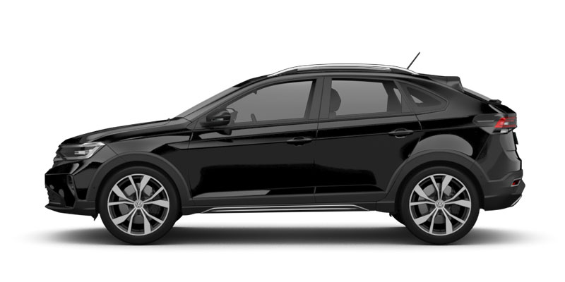 Seitliche Ansicht des VW Taigo in schwarz