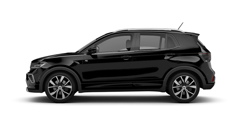 Seitliche Ansicht des VW T-Cross in schwarz