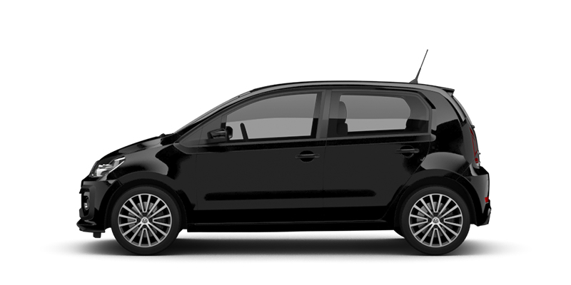 Seitliche Ansicht des VW Up! in schwarz